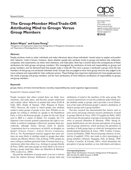 The Group-Member Mind Trade-Off: Attributing Mind to Groups Versus Group Members