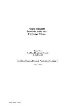 Nitrate Hotspots Survey of Wells with Excessive Nitrate