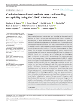 Coral Microbiome Diversity Reflects Mass Coral Bleaching Susceptibility During the 2016 El Niño Heat Wave