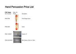 Hand Percussion Price List
