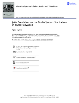 Jetta Goudal Versus the Studio System: Star Labour in 1920S Hollywood
