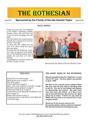 June 2007 Sponsored by the Family of the Late Hamish Taylor Issue No 38