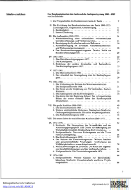 Inhaltsverzeichnis Das Bundesministerium Der Justiz Und Die Justizgesetzgebung 1949 -1989 Von Jan Schröder