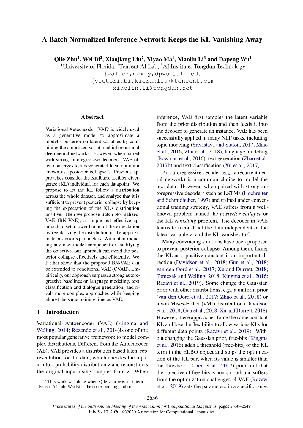 A Batch Normalized Inference Network Keeps the KL Vanishing Away