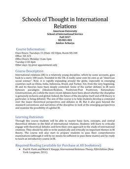 SIS 801 Schools of Thought in International Relations
