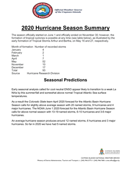 2020 Hurricane Season Summary by CINWS