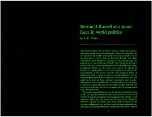 Bertrand Russell As a Moral Force in World Politics by I