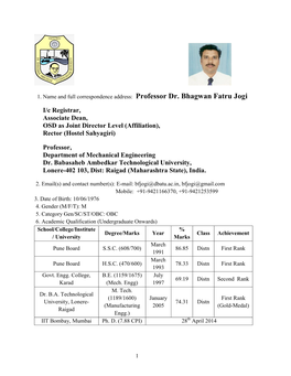 Professor, Department of Mechanical Engineering Dr