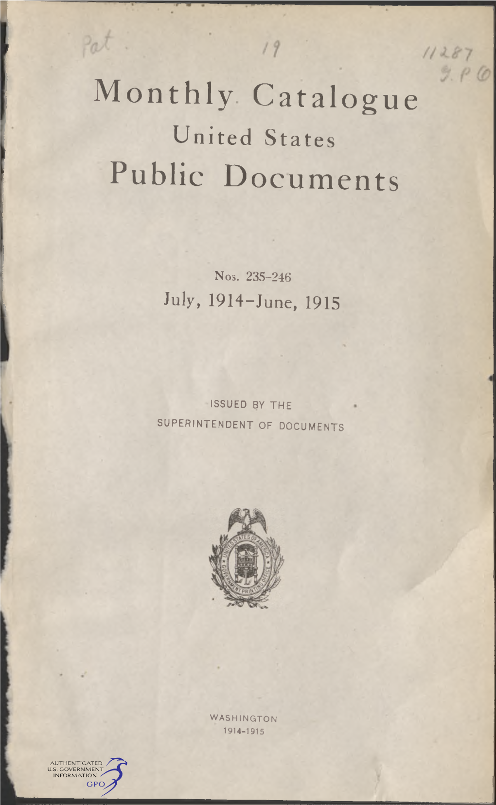 Monthly Catalogue, United States Public Documents, July 1914