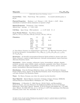 Mayenite Ca12al14o33 C 2001-2005 Mineral Data Publishing, Version 1