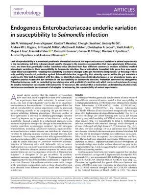 Endogenous Enterobacteriaceae Underlie Variation in Susceptibility to Salmonella Infection