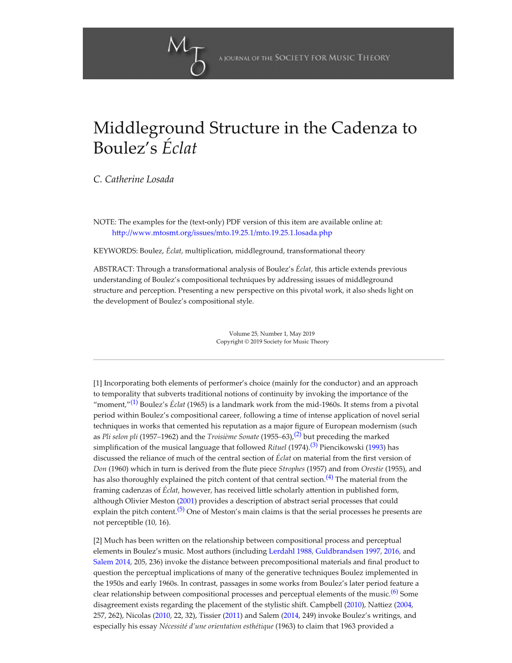 Middleground Structure in the Cadenza to Boulez's Éclat