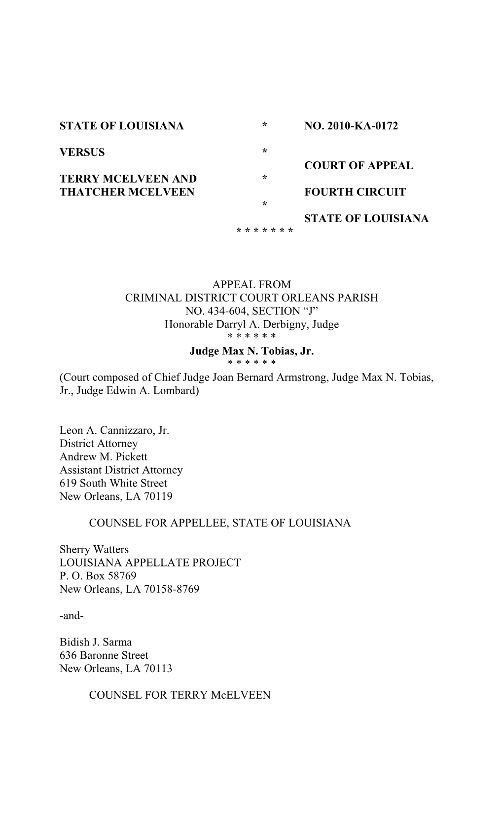 Document Generated from the Louisiana Court of Appeal, Fourth