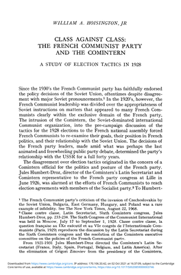 The French Communist Party and the Comintern