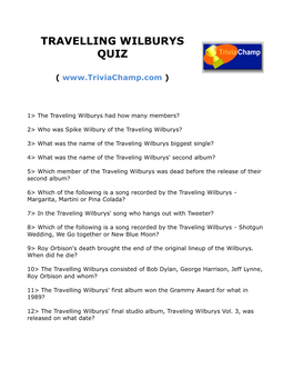 Travelling Wilburys Quiz