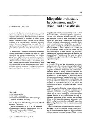 Idiopathic Orthostatic Hypotension, Midodrine, and Anaesthesia