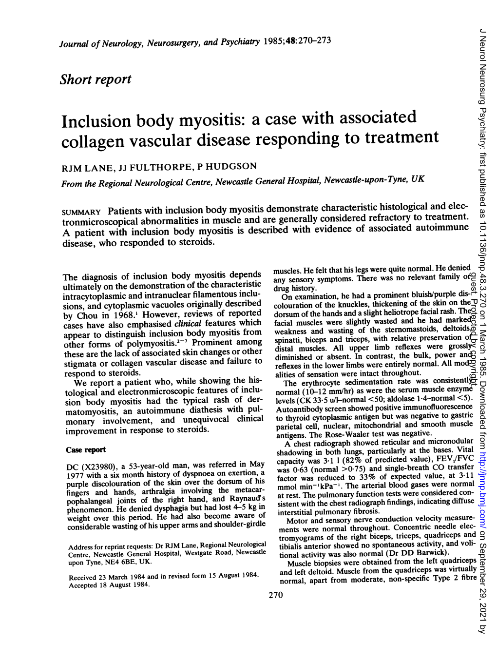 Inclusion Body Myositis: a Case with Associated Collagen Vascular Disease Responding to Treatment