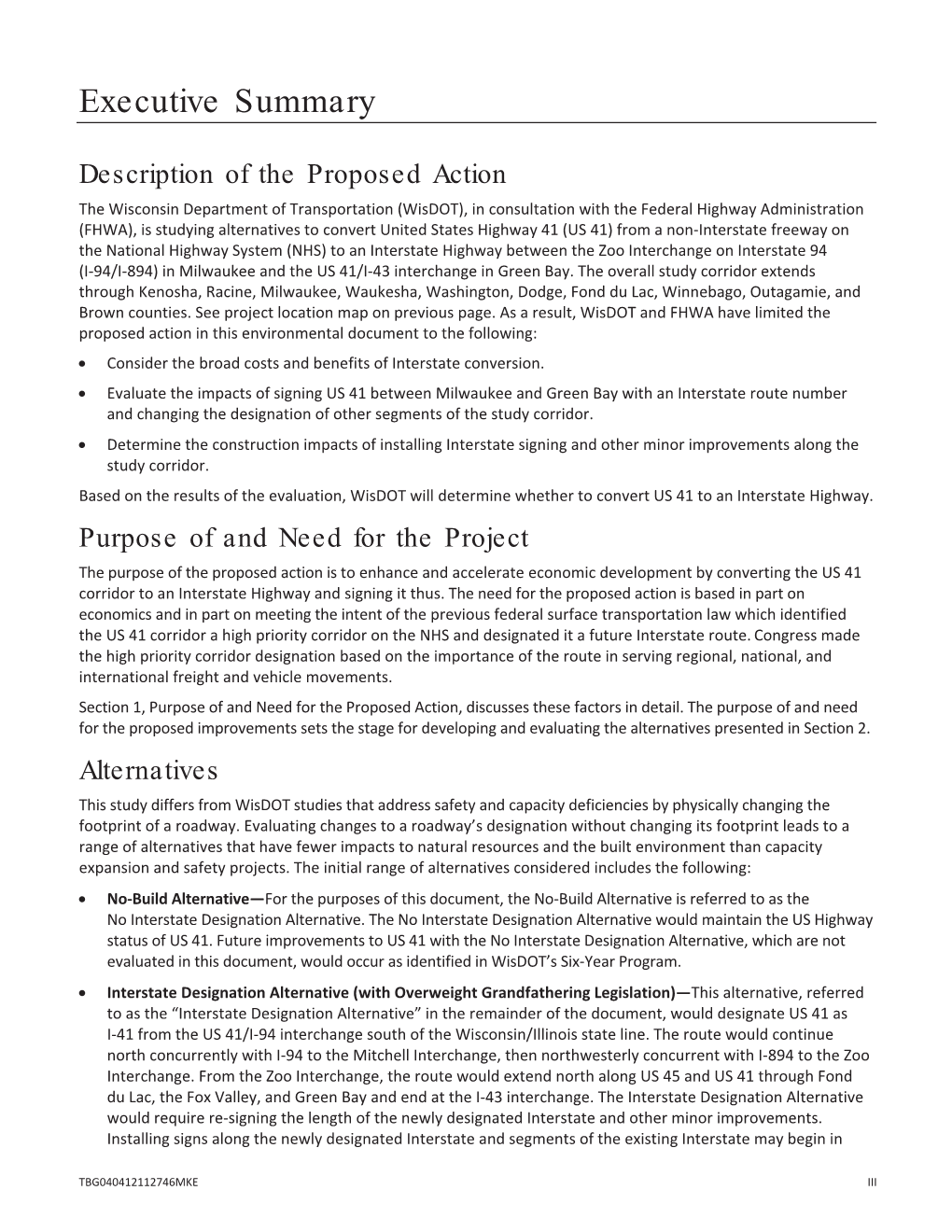 US 41 Interstate Conversion Study, Executive Summary