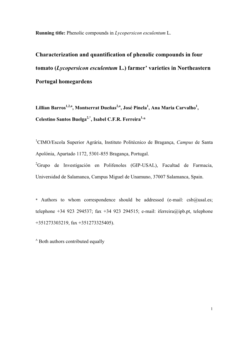 Phenolic Compounds in Lycopersicon Esculentum L