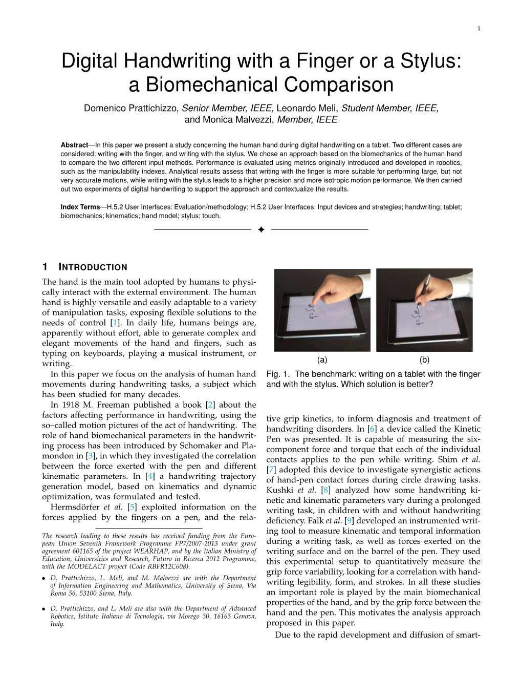 Digital Handwriting with a Finger Or a Stylus: a Biomechanical Comparison