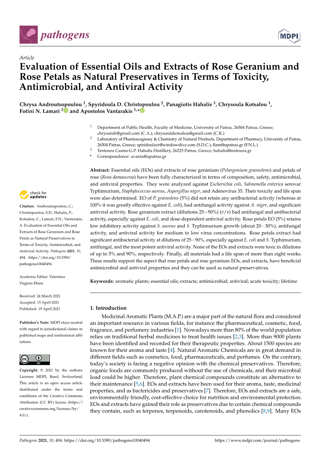 Evaluation of Essential Oils and Extracts of Rose Geranium and Rose Petals As Natural Preservatives in Terms of Toxicity, Antimicrobial, and Antiviral Activity