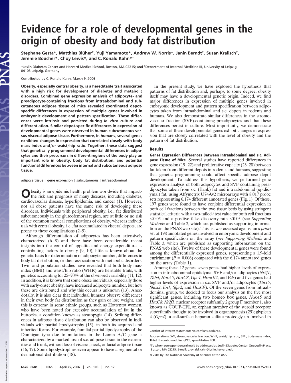 Evidence for a Role of Developmental Genes in the Origin of Obesity and Body Fat Distribution