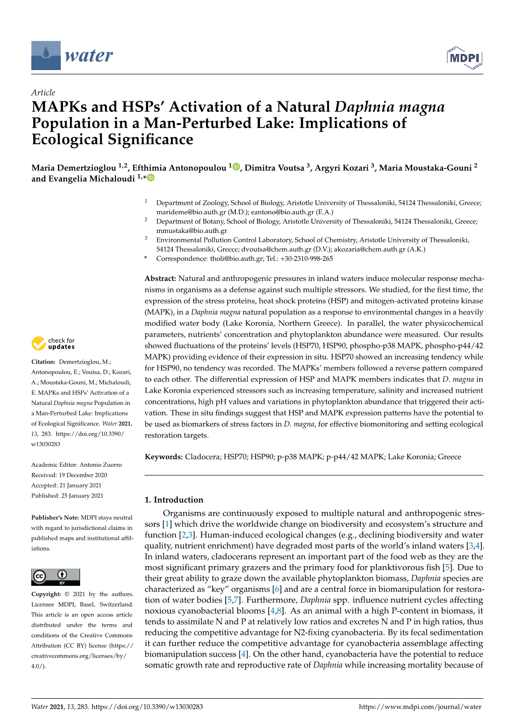 Mapks and Hsps' Activation of a Natural Daphnia Magna