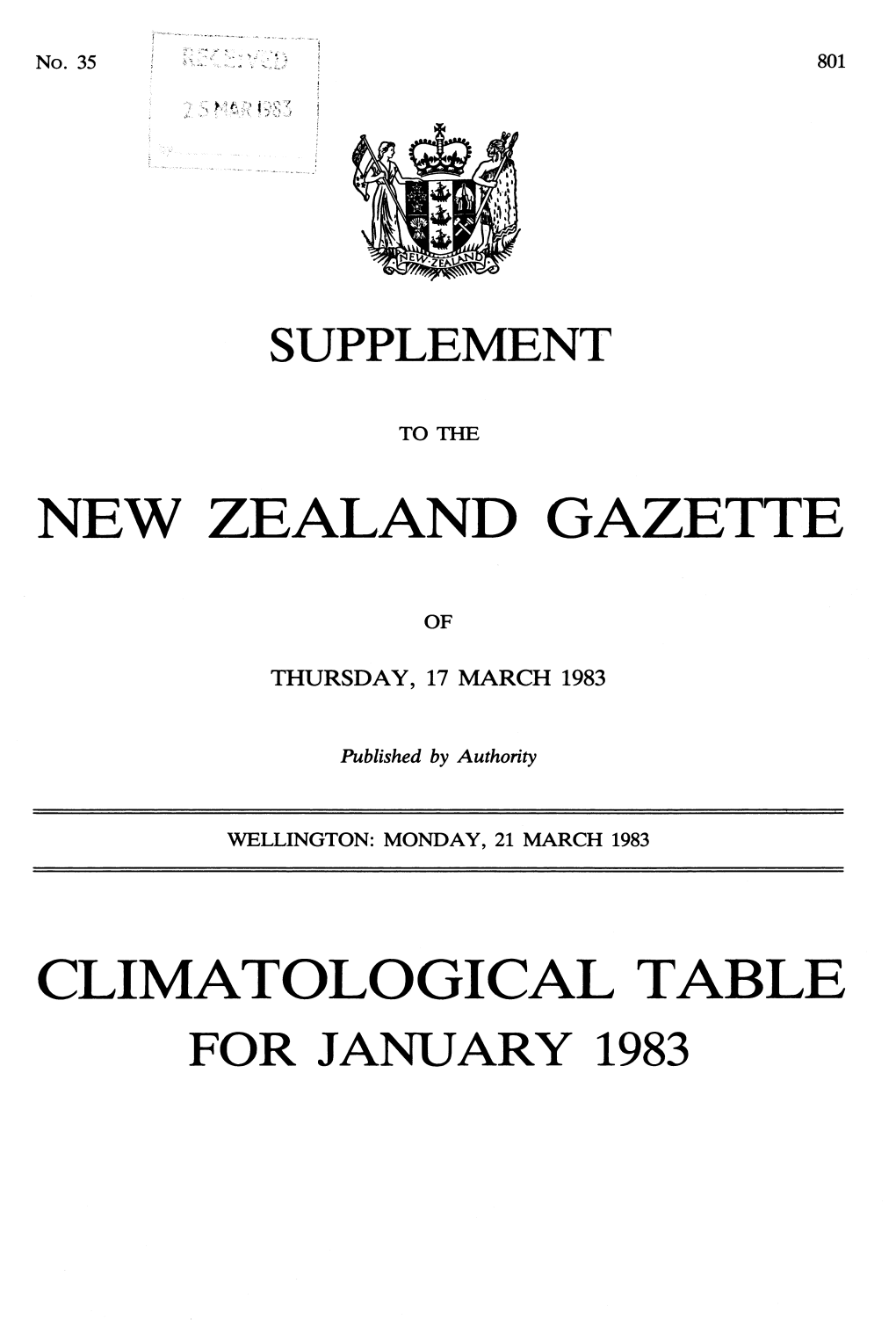 New Zealand Gazette Climatological Table