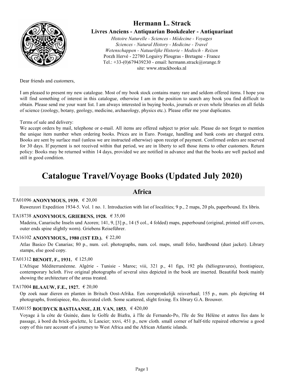 Catalogue Travel/Voyage Books (Updated July 2020)