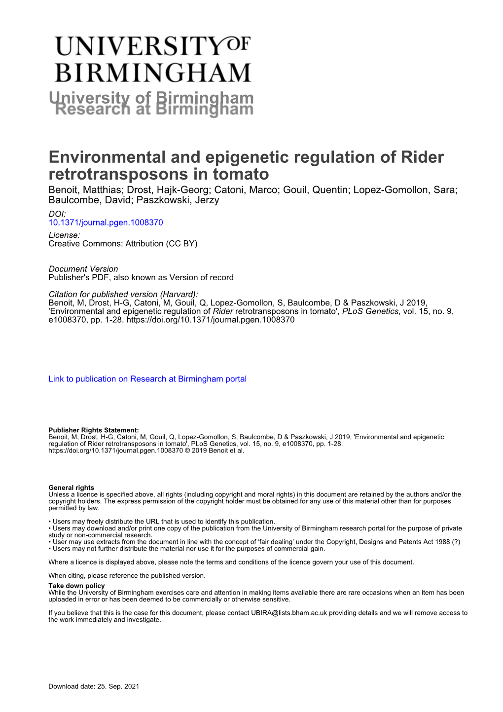 Environmental and Epigenetic Regulation of Rider
