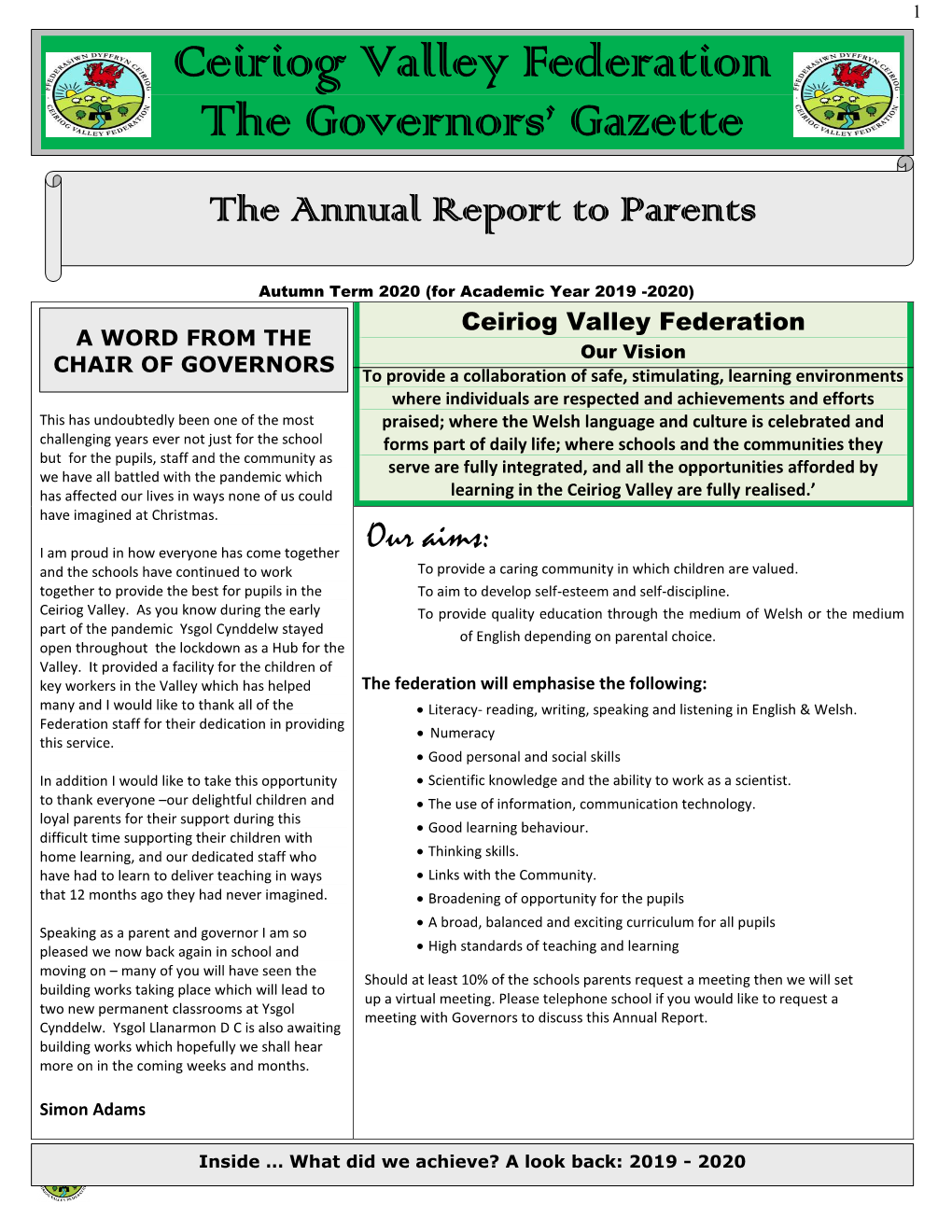 Ceiriog Valley Federation the Governors' Gazette