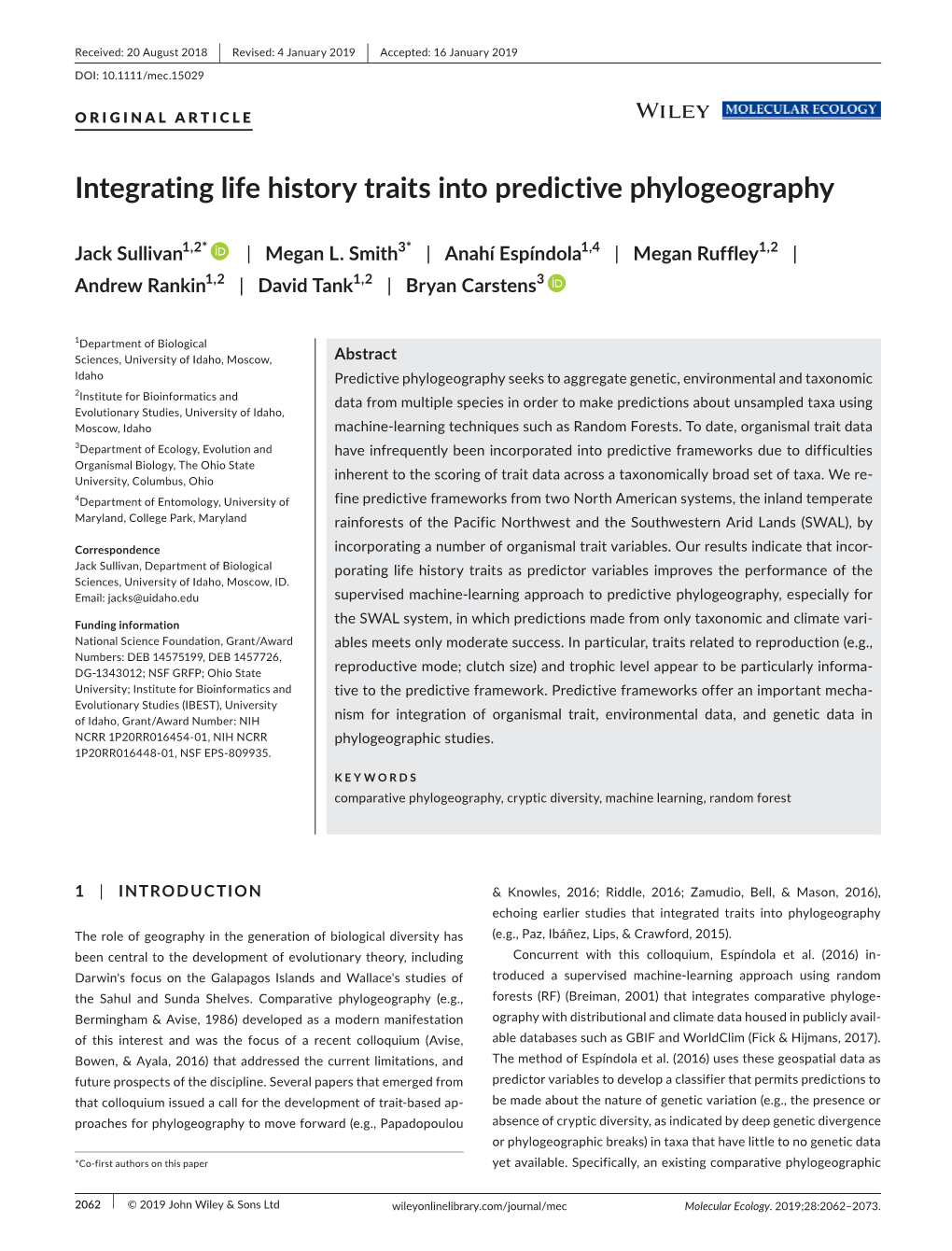 Integrating Life History Traits Into Predictive Phylogeography