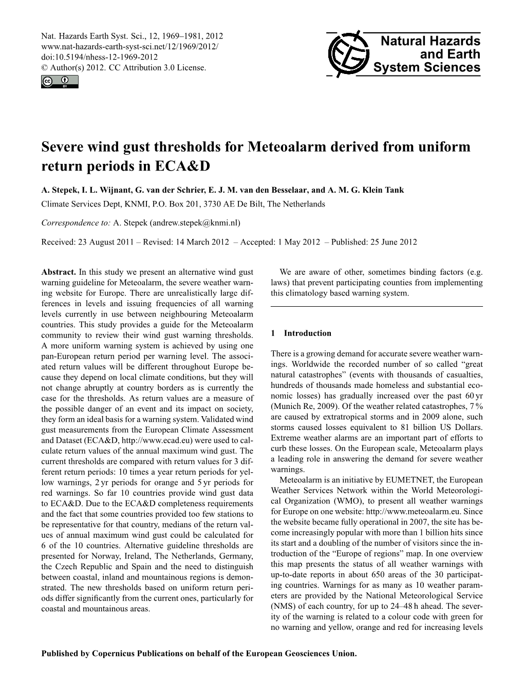 Severe Wind Gust Thresholds for Meteoalarm Derived from Uniform Return Periods in ECA&D