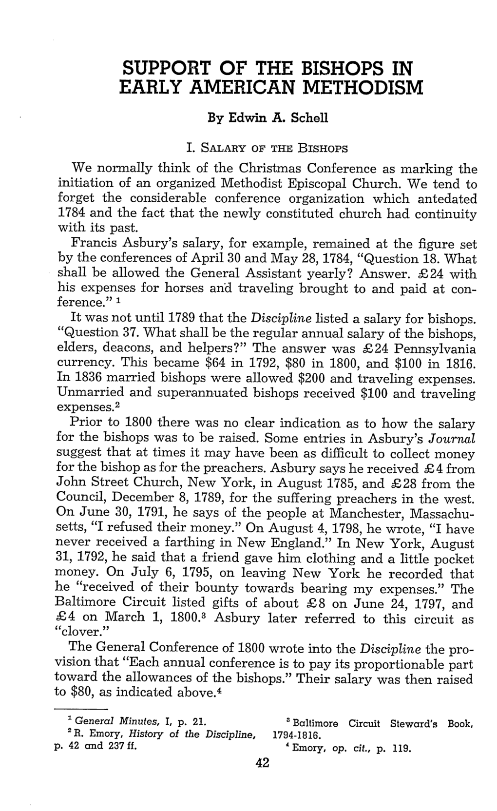 SUPPORT of the BISHOPS in EARLY AMERICAN METHODISM by Edwin A