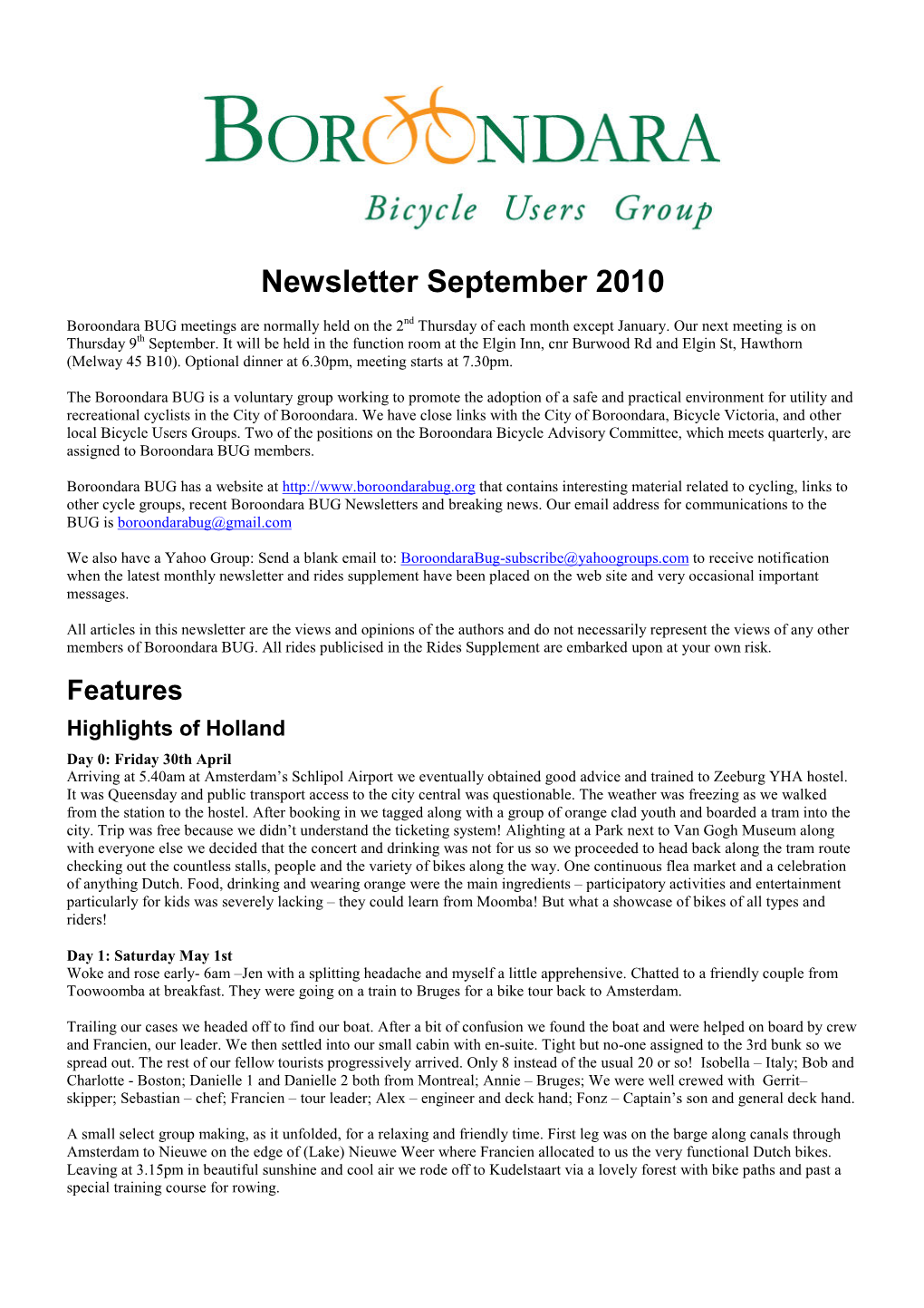 Newsletter September 2010