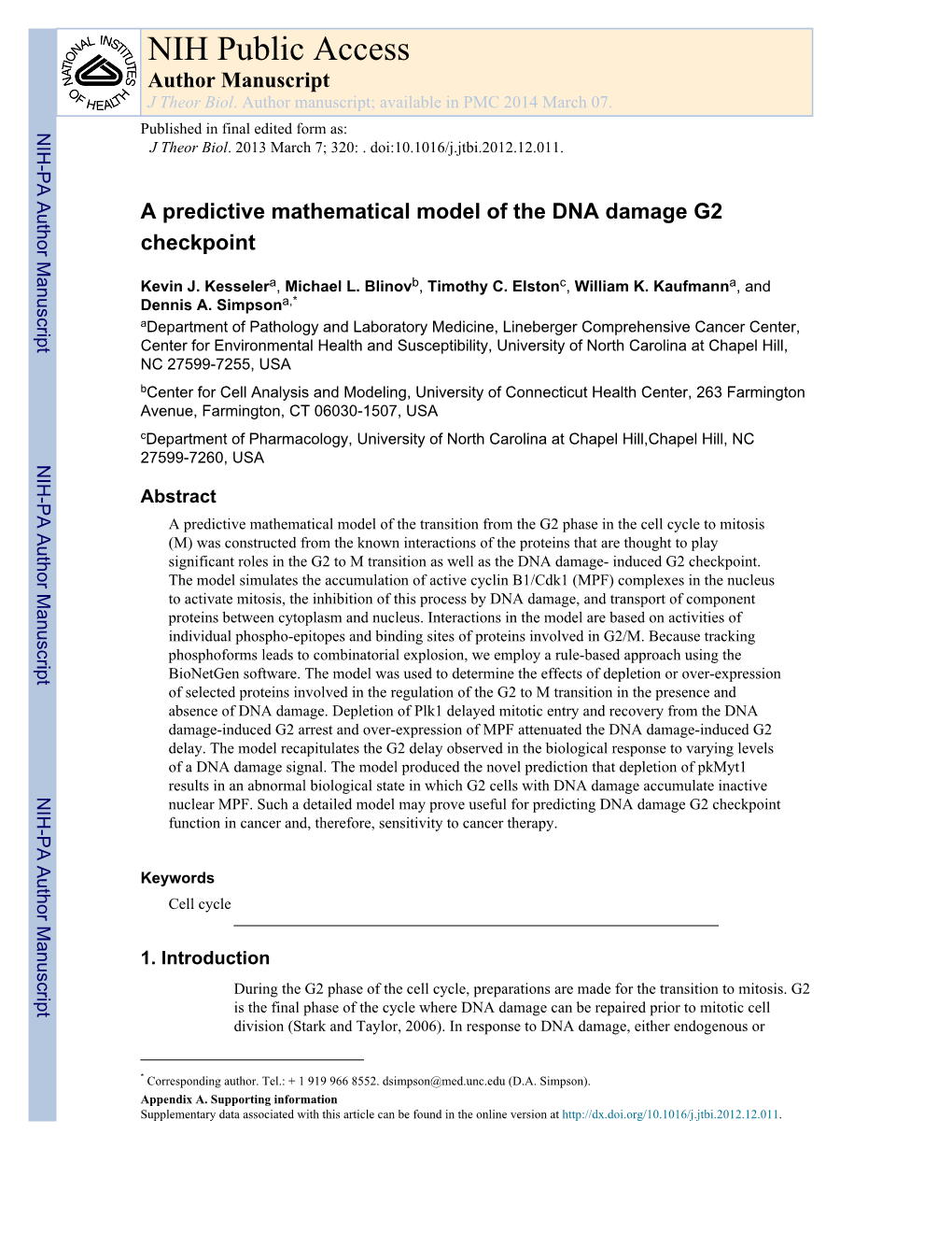 NIH Public Access Author Manuscript J Theor Biol