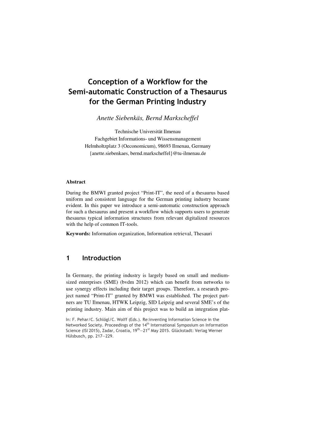 Conception of a Workflow for the Semi-Automatic Construction of a