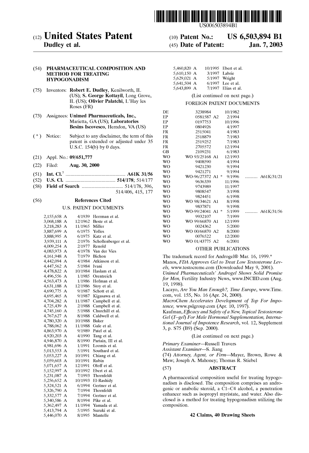 (12) United States Patent (10) Patent No.: US 6,503,894 B1 Dudley Et Al