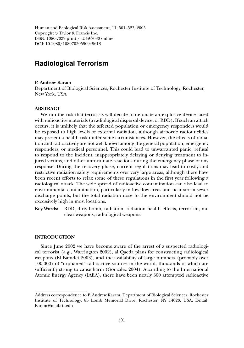 Radiological Terrorism