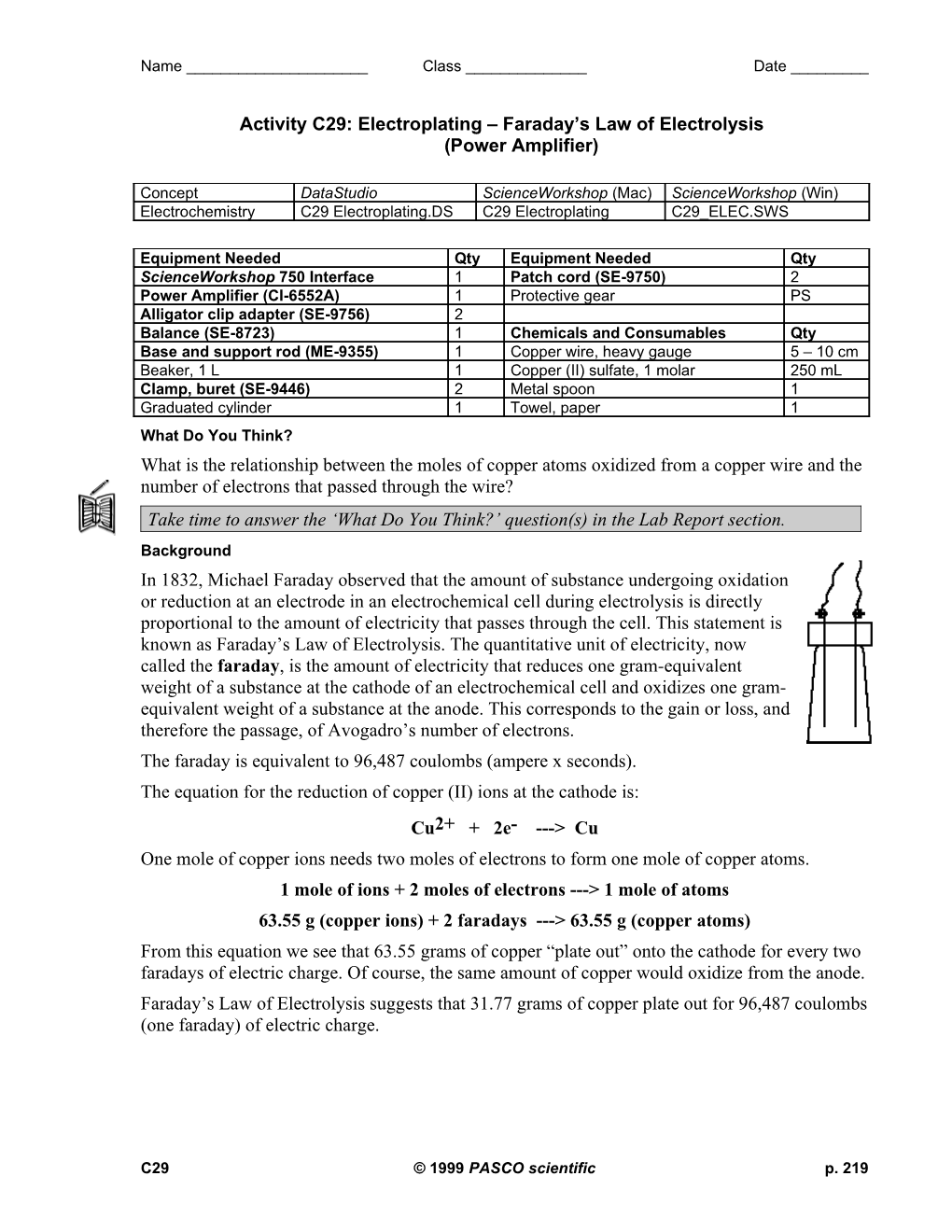 Experiment C29: Electroplating Faraday S Law of Electrolysis