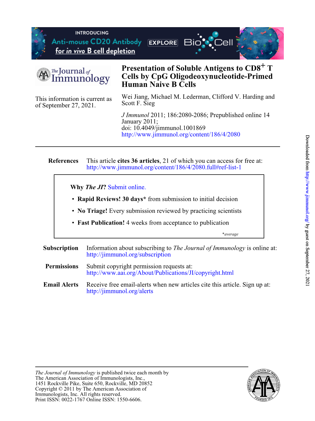 Human Naive B Cells Cells by Cpg Oligodeoxynucleotide-Primed T+