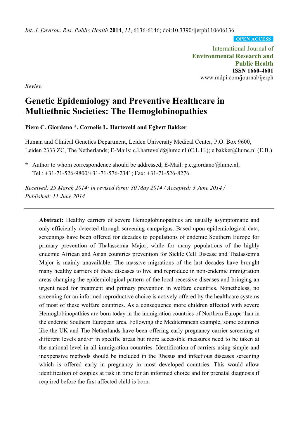 Genetic Epidemiology and Preventive Healthcare in Multiethnic Societies: the Hemoglobinopathies