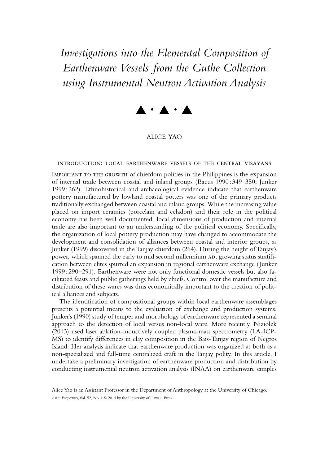 Investigations Into the Elemental Composition of Earthenware Vessels from the Guthe Collection Using Instrumental Neutron Activation Analysis