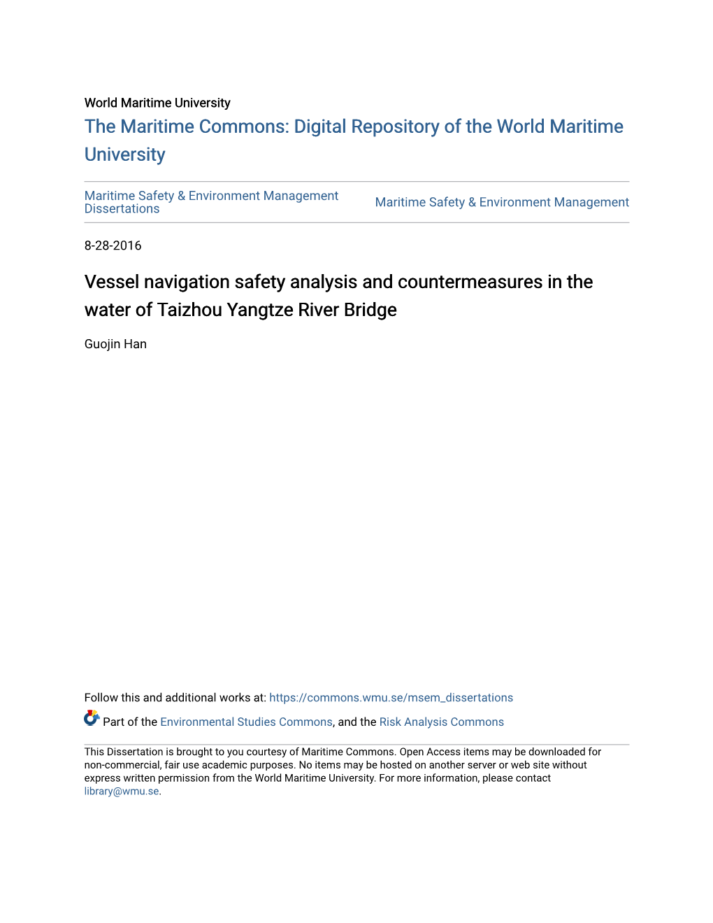 Vessel Navigation Safety Analysis and Countermeasures in the Water of Taizhou Yangtze River Bridge