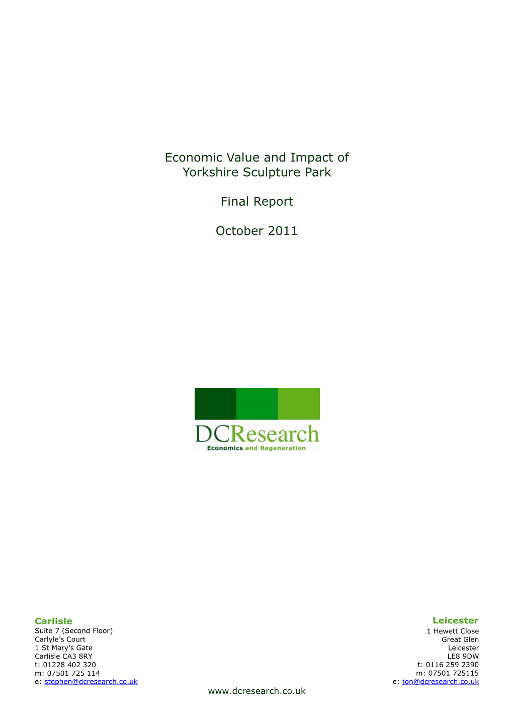 Economic Value and Impact of Yorkshire Sculpture Park