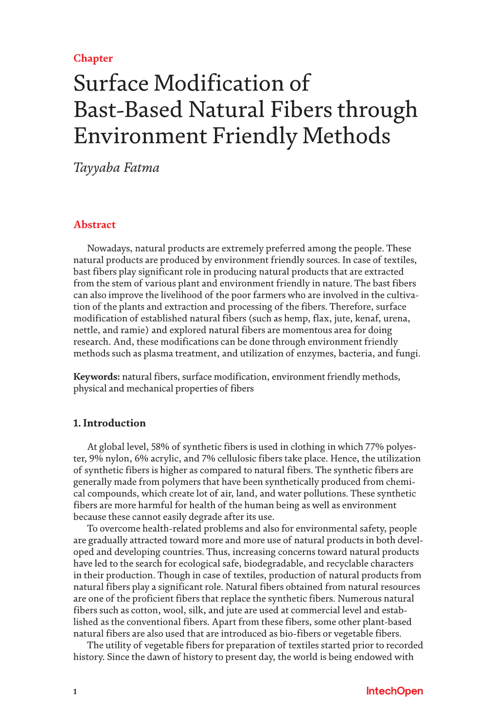 Surface Modification of Bast-Based Natural Fibers Through Environment Friendly Methods Tayyaba Fatma