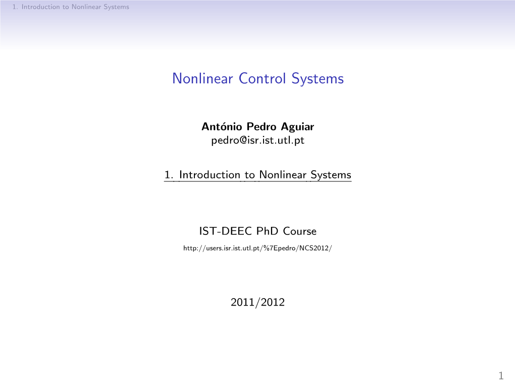 Nonlinear Control Systems