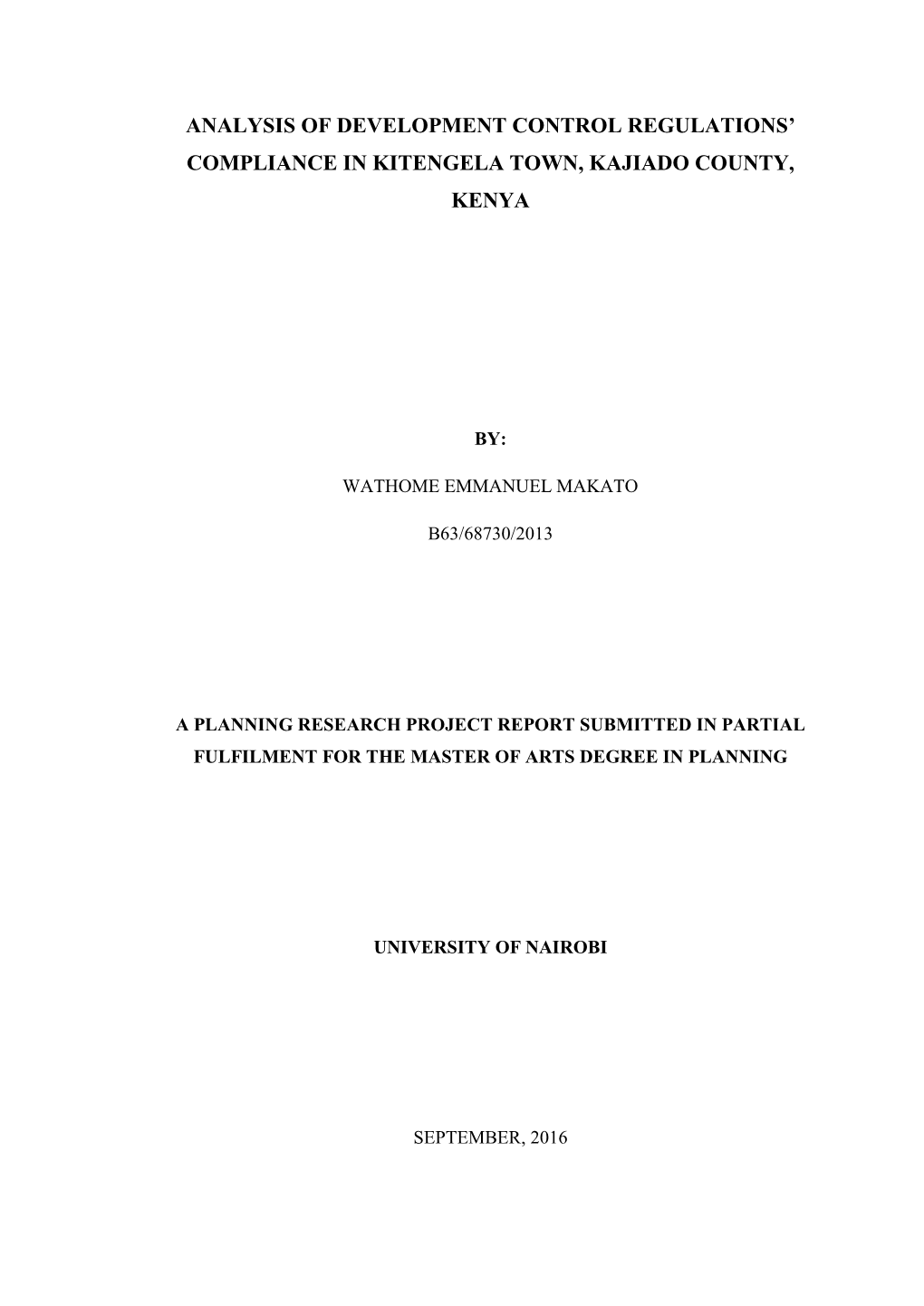 Analysis of Development Control Regulations' Compliance In