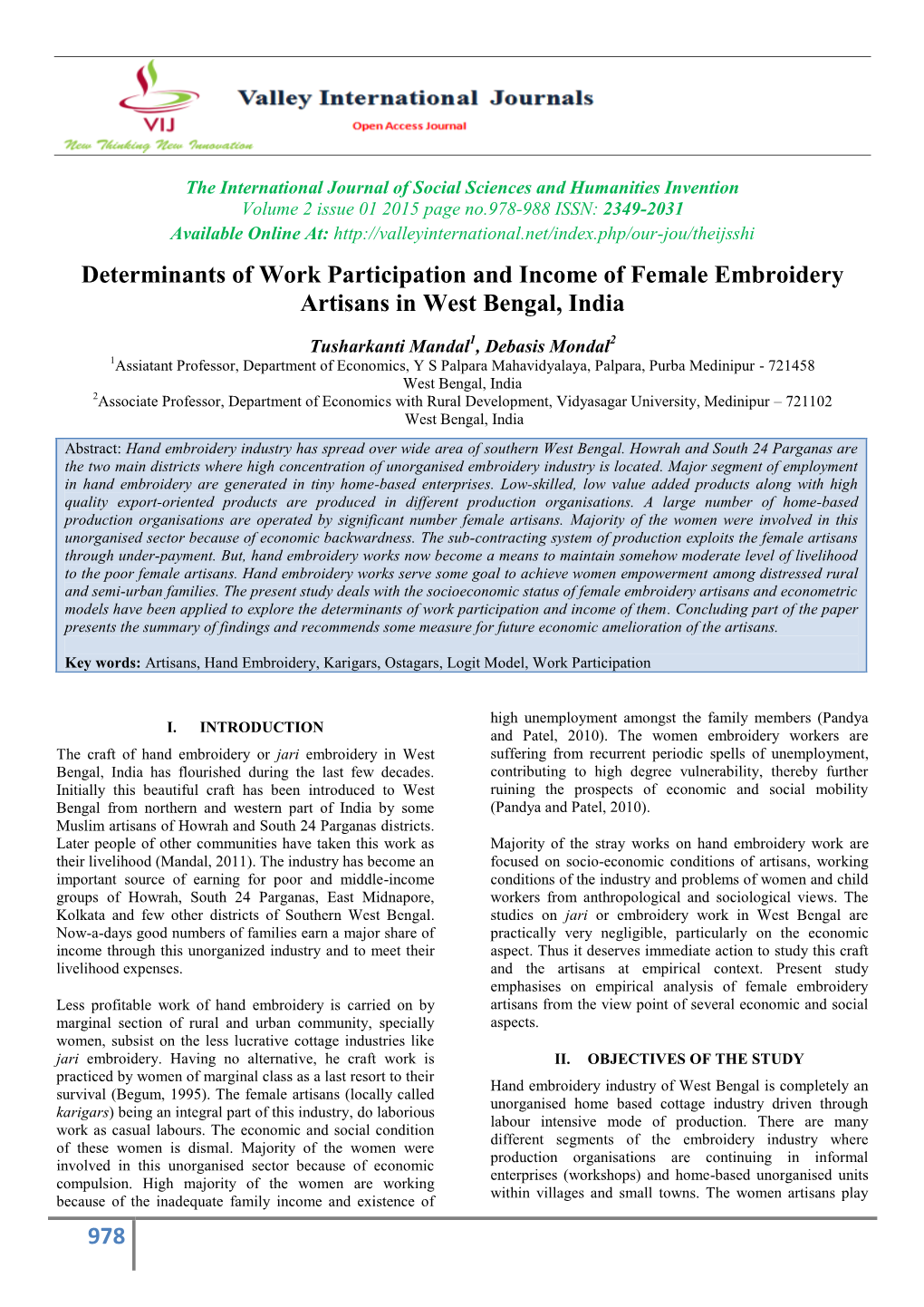 978 Determinants of Work Participation and Income of Female