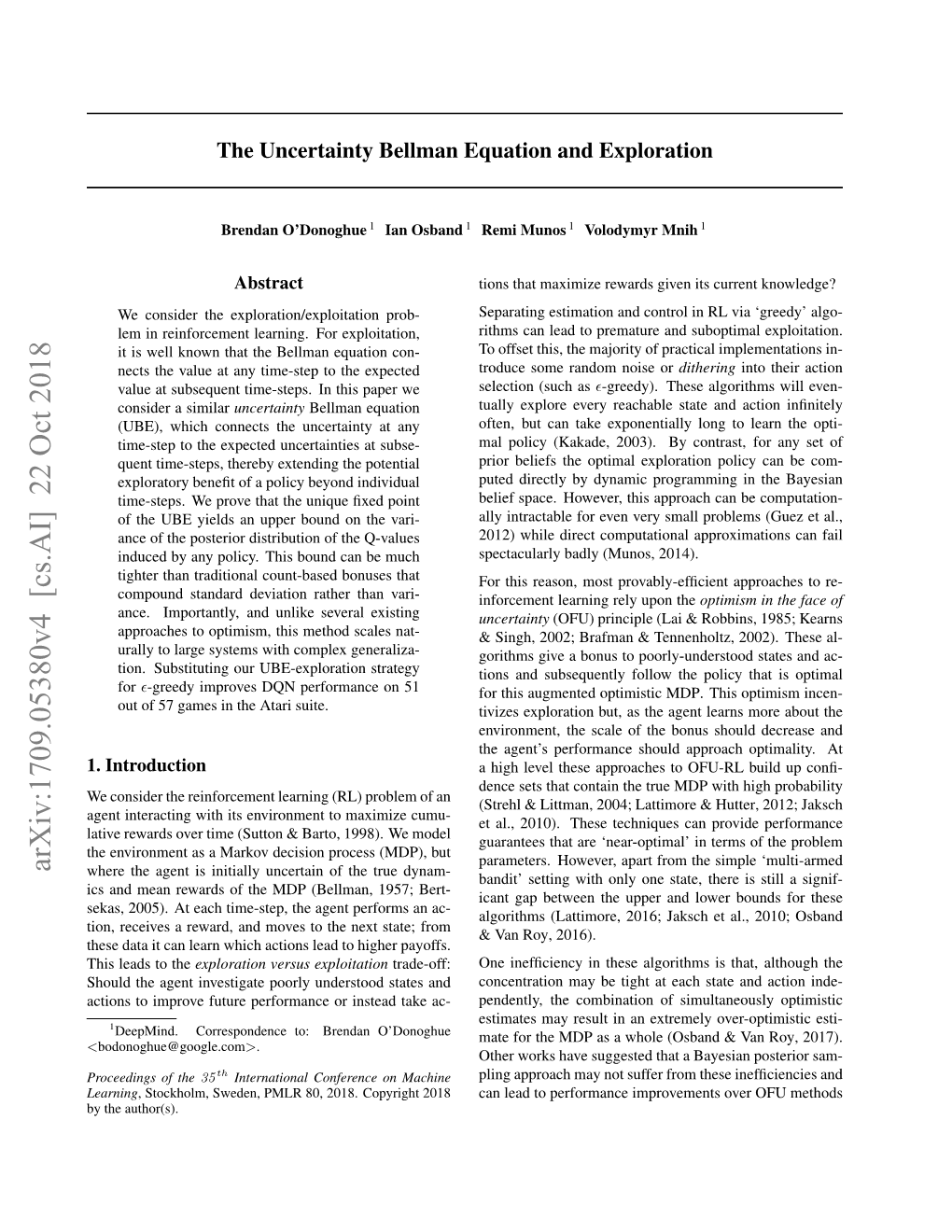 The Uncertainty Bellman Equation and Exploration